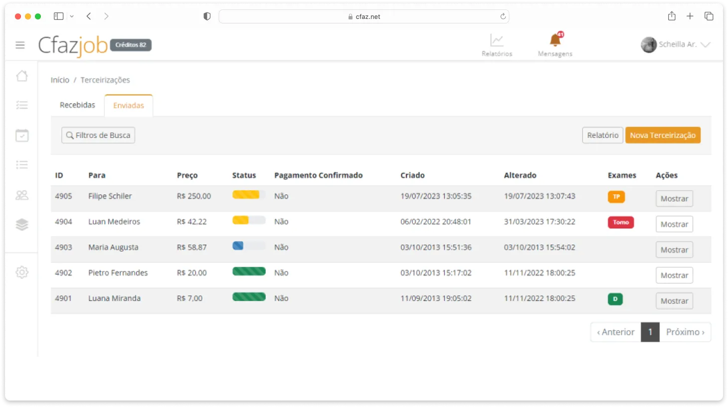 Cfaz.net software order screen with patient names